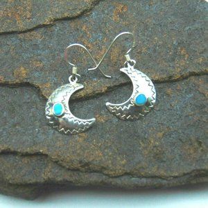 Moon Earrings Turquoise Crescent Sterling Silver 925 Vintage